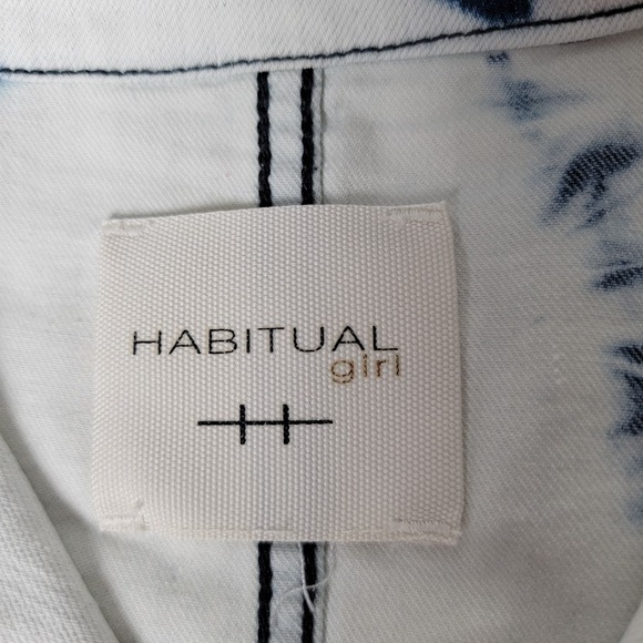 Habitual Girl Sz 12 White Blue Tie Dye Blazer Jacket Frayed Hem Double Breasted - Picture 9 of 12